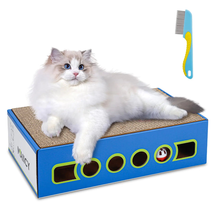 Maiicy Large cat Scratcher CardboardAvailable Both SidesCardboard cat Scratcher for Indoor Catswear Resistantcat scratchers Box and cat Bell cat Scratching pad Catnip Included(Free Flea Comb)